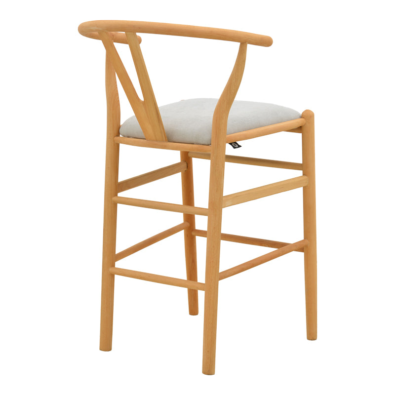 Scaun de bar Wishbone, Lemn de arbore de cauciuc și stofă, Diverse culori, 51x60x95 cm - Natural-Gri | SKU: 029-000464 | Scaun de bar Wishbone, Lemn de arbore de cauciuc și stofă, 51x60x95 cm, varianta Natural-Gri, produs pentru amenajarea locuinței, disponibil online în România la CasaMob