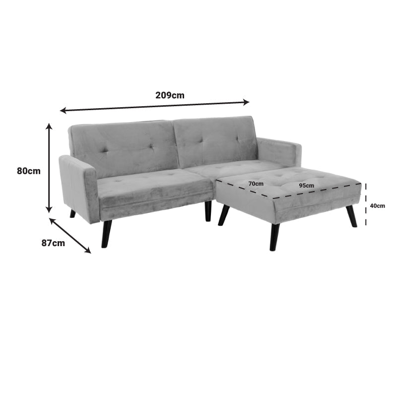 Canapea - pat Dream cu taburet din catifeaa marului putred, Roz, 209x157x80 cm