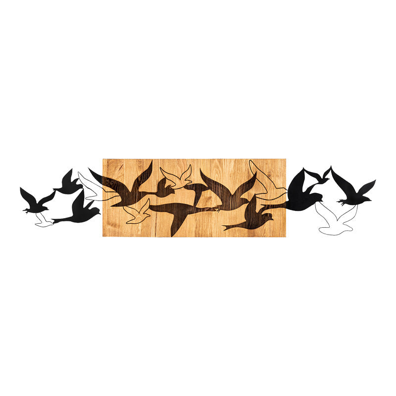 Decorațiune de perete din lemn de pin Excore, Stil Modern, Lemn Natural și Metal Negru, 111x3x25 cm.