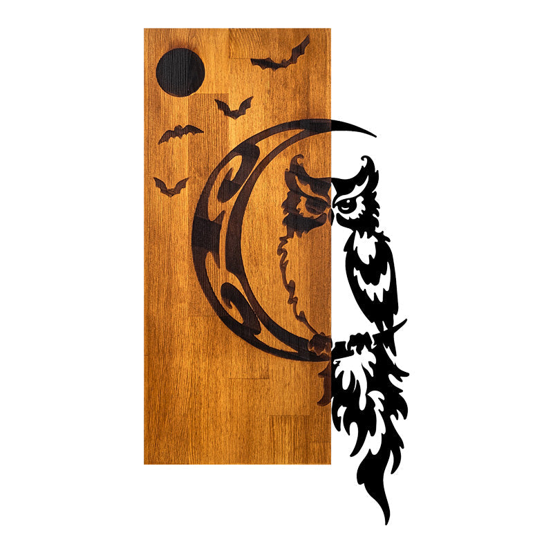 Decor perete cu bufniță, Stil Natural, Lemn de pin și Metal Negru, 36x3x66 cm