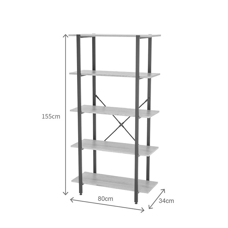 Bibliotecă Nebranzo, Metal, Stejar, 80x34x156 cm