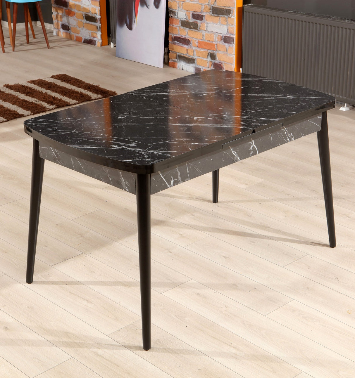 Masă dining extensibilă Bendir, Negru - Alb, 132x77x79 cm