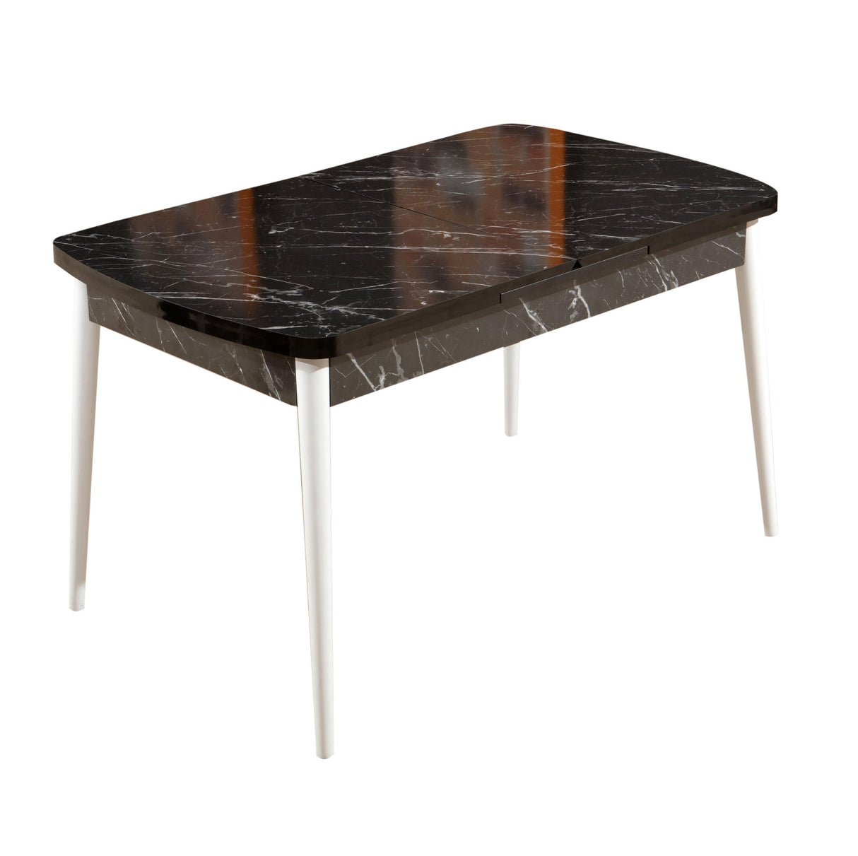 Masă dining extensibilă Bendir, Negru - Alb, 132x77x79 cm
