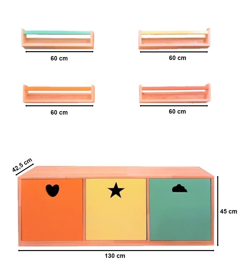 Bibliotecă cu dulap pentru jucării, Multicolor, 130x43x45 cm