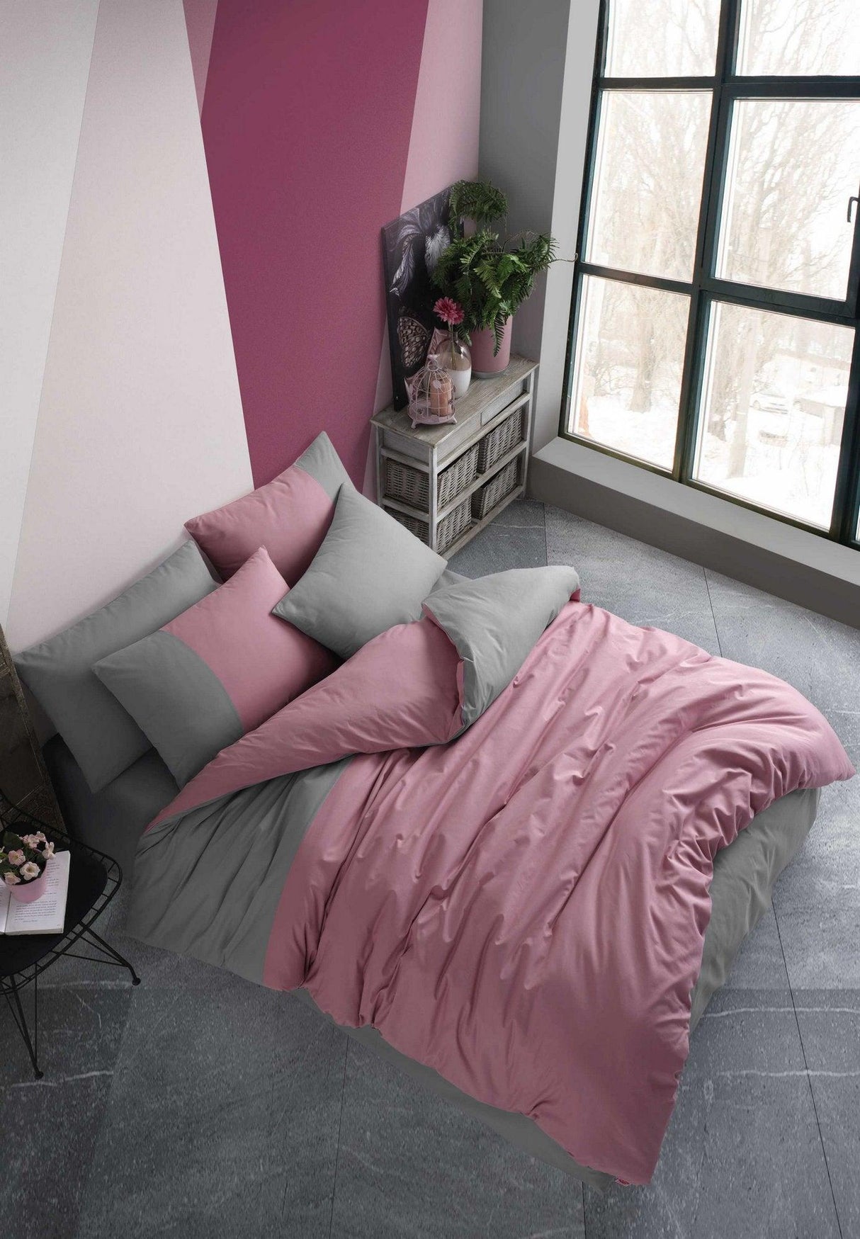 Set lenjerie de pat dublă Diamond, Diverse culori, 240x260 cm - Roz pudrat - Antracit | SKU: 113HBY4840 | Set lenjerie de pat dublă Diamond, 240x260 cm, varianta Roz pudrat - Antracit, produs pentru amenajarea locuinței, disponibil online în România la CasaMob