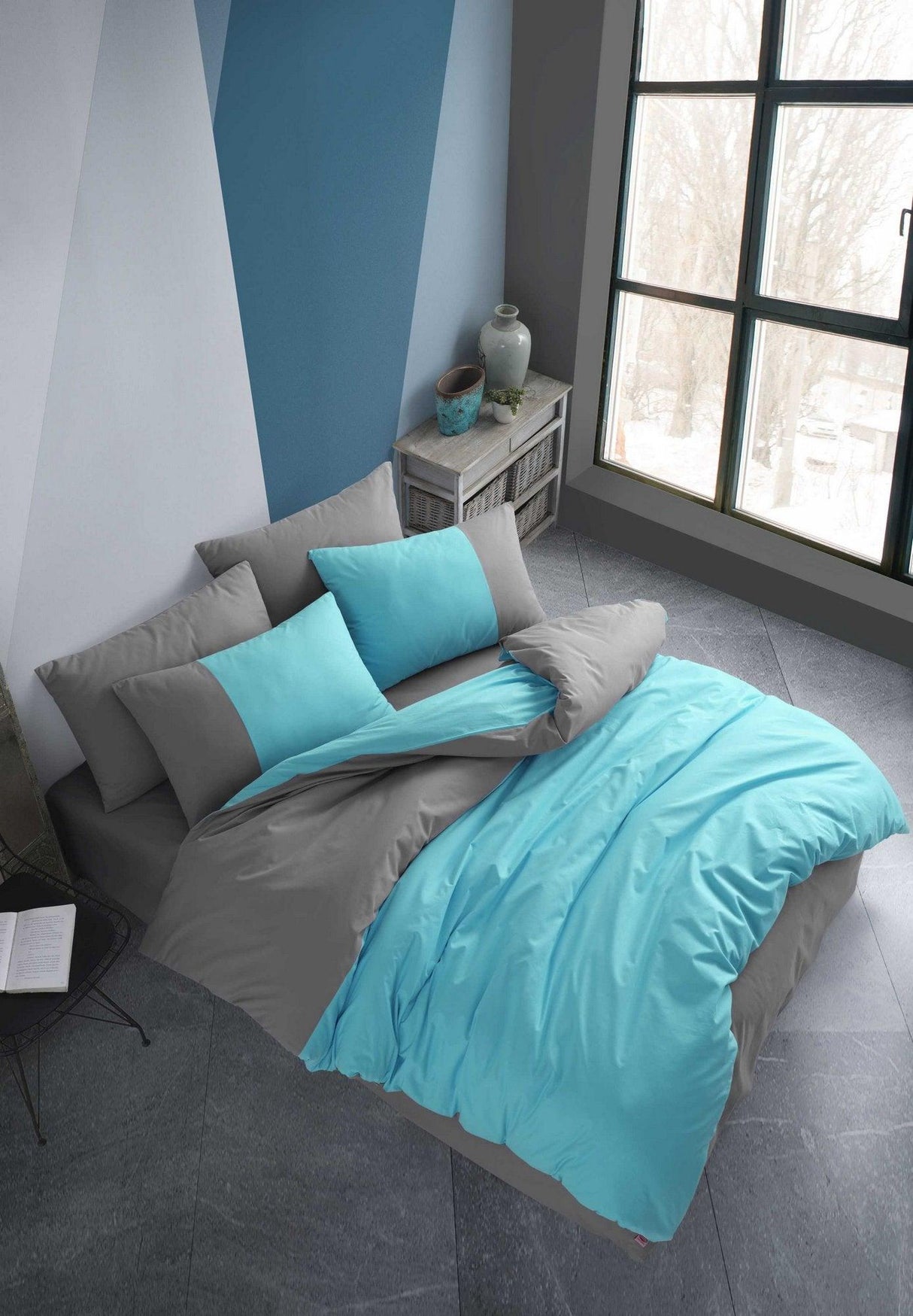 Set lenjerie de pat dublă Diamond, Diverse culori, 240x260 cm - Turcoaz - Antracit | SKU: 113HBY4847 | Set lenjerie de pat dublă Diamond, 240x260 cm, varianta Turcoaz - Antracit, produs pentru amenajarea locuinței, disponibil online în România la CasaMob