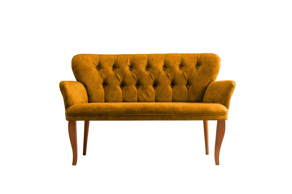 Canapea fixă 2 locuri Paris lemn nuc, Diverse culori, 130x46x82 cm - Muștar | SKU: 118BRN1209 | Canapea fixă 2 locuri Paris lemn nuc, 130x46x82 cm, varianta Muștar, produs pentru amenajarea locuinței, disponibil online în România la CasaMob