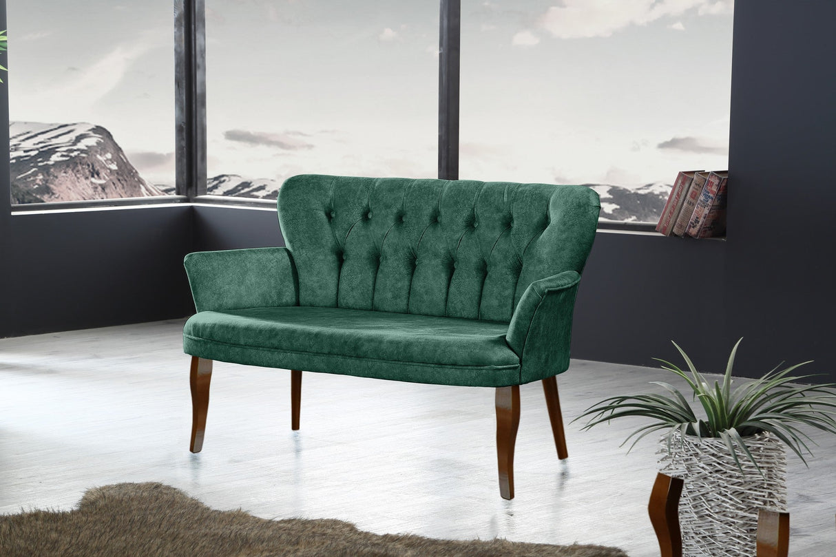 Canapea fixă 2 locuri Paris lemn nuc, Diverse culori, 130x46x82 cm - Verde marin | SKU: 118BRN1211 | Canapea fixă 2 locuri Paris lemn nuc, 130x46x82 cm, varianta Verde marin, produs pentru amenajarea locuinței, disponibil online în România la CasaMob