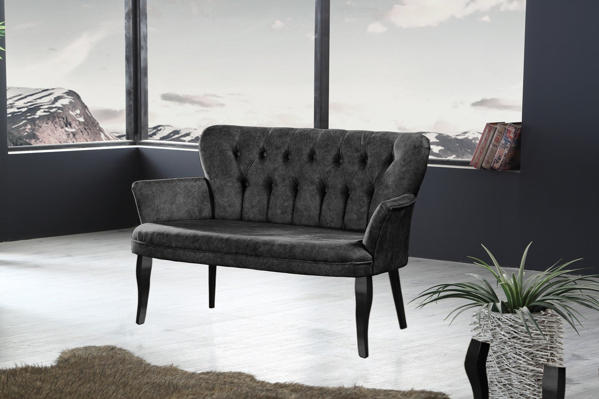Canapea fixă 2 locuri Paris lemn negru, Diverse culori, 130x46x82 cm - Fumuriu | SKU: 118BRN1220 | Canapea fixă 2 locuri Paris lemn negru, 130x46x82 cm, varianta Fumuriu, produs pentru amenajarea locuinței, disponibil online în România la CasaMob