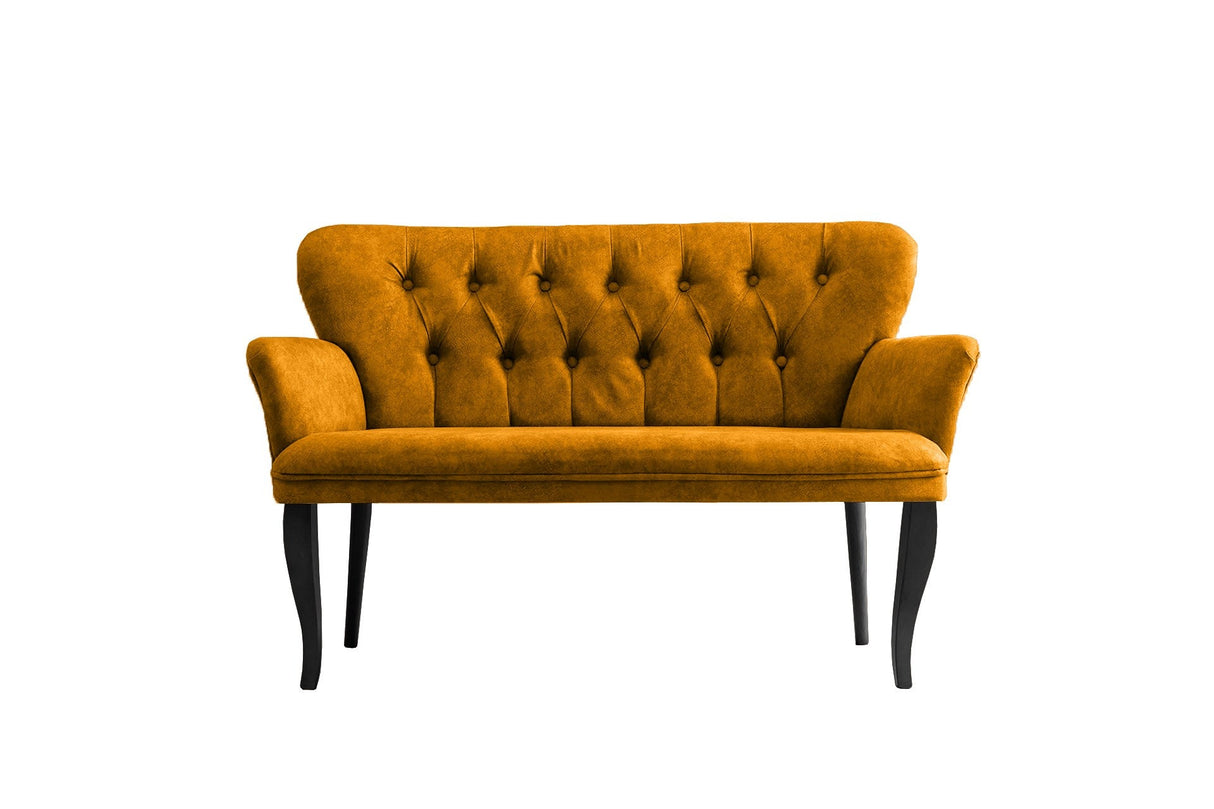 Canapea fixă 2 locuri Paris lemn negru, Diverse culori, 130x46x82 cm - Muștar | SKU: 118BRN1221 | Canapea fixă 2 locuri Paris lemn negru, 130x46x82 cm, varianta Muștar, produs pentru amenajarea locuinței, disponibil online în România la CasaMob