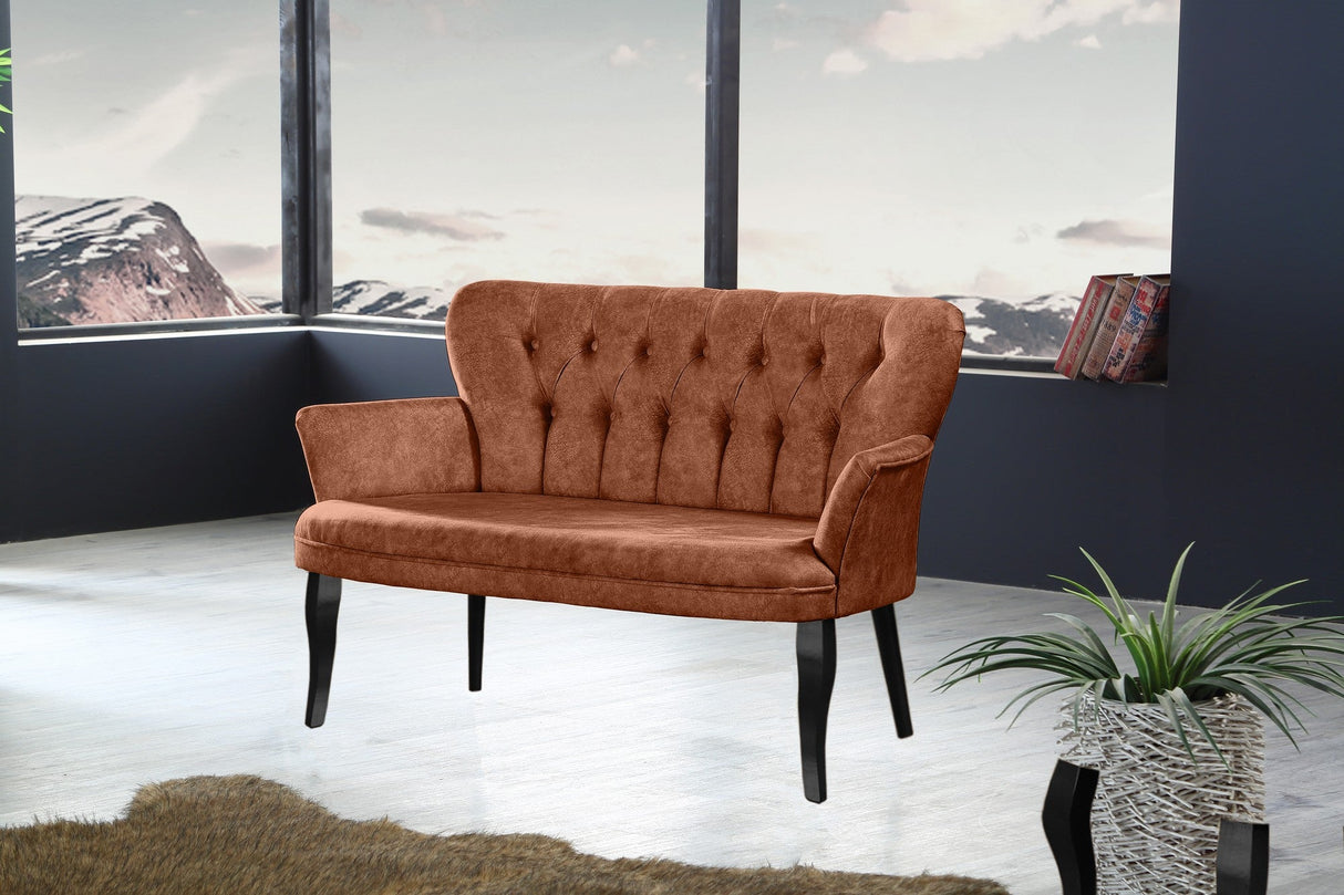 Canapea fixă 2 locuri Paris lemn negru, Diverse culori, 130x46x82 cm - Roșu cărămiziu | SKU: 118BRN1226 | Canapea fixă 2 locuri Paris lemn negru, 130x46x82 cm, varianta Roșu cărămiziu, produs pentru amenajarea locuinței, disponibil online în România la CasaMob