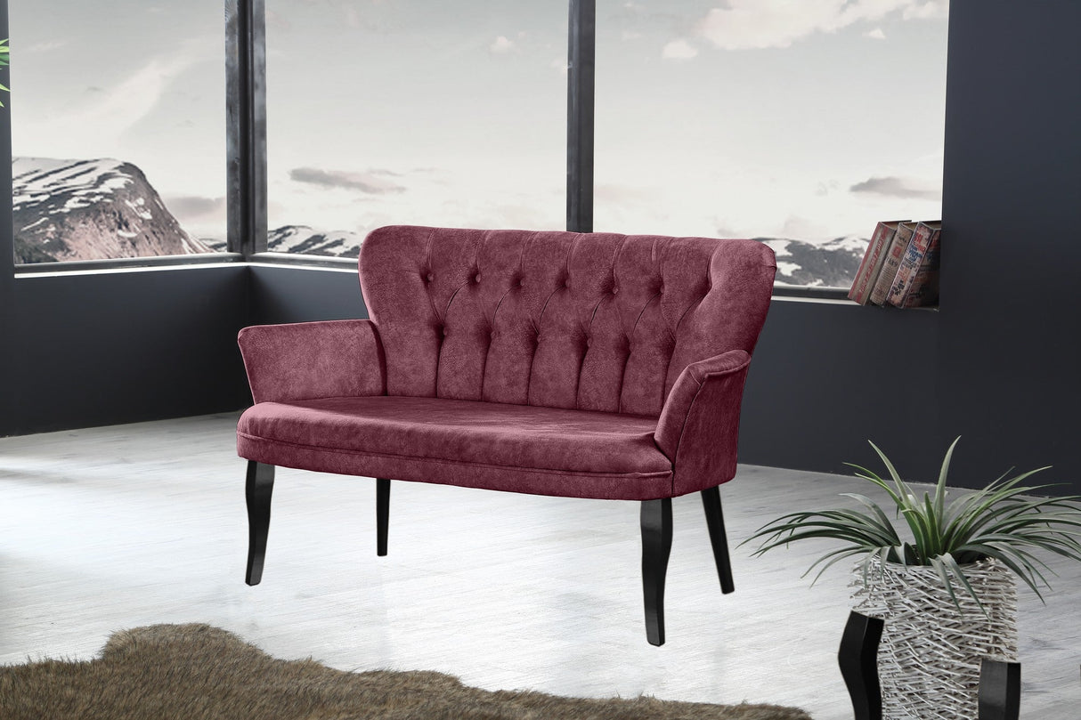 Canapea fixă 2 locuri Paris lemn negru, Diverse culori, 130x46x82 cm - Roz pudrat | SKU: 118BRN1229 | Canapea fixă 2 locuri Paris lemn negru, 130x46x82 cm, varianta Roz pudrat, produs pentru amenajarea locuinței, disponibil online în România la CasaMob