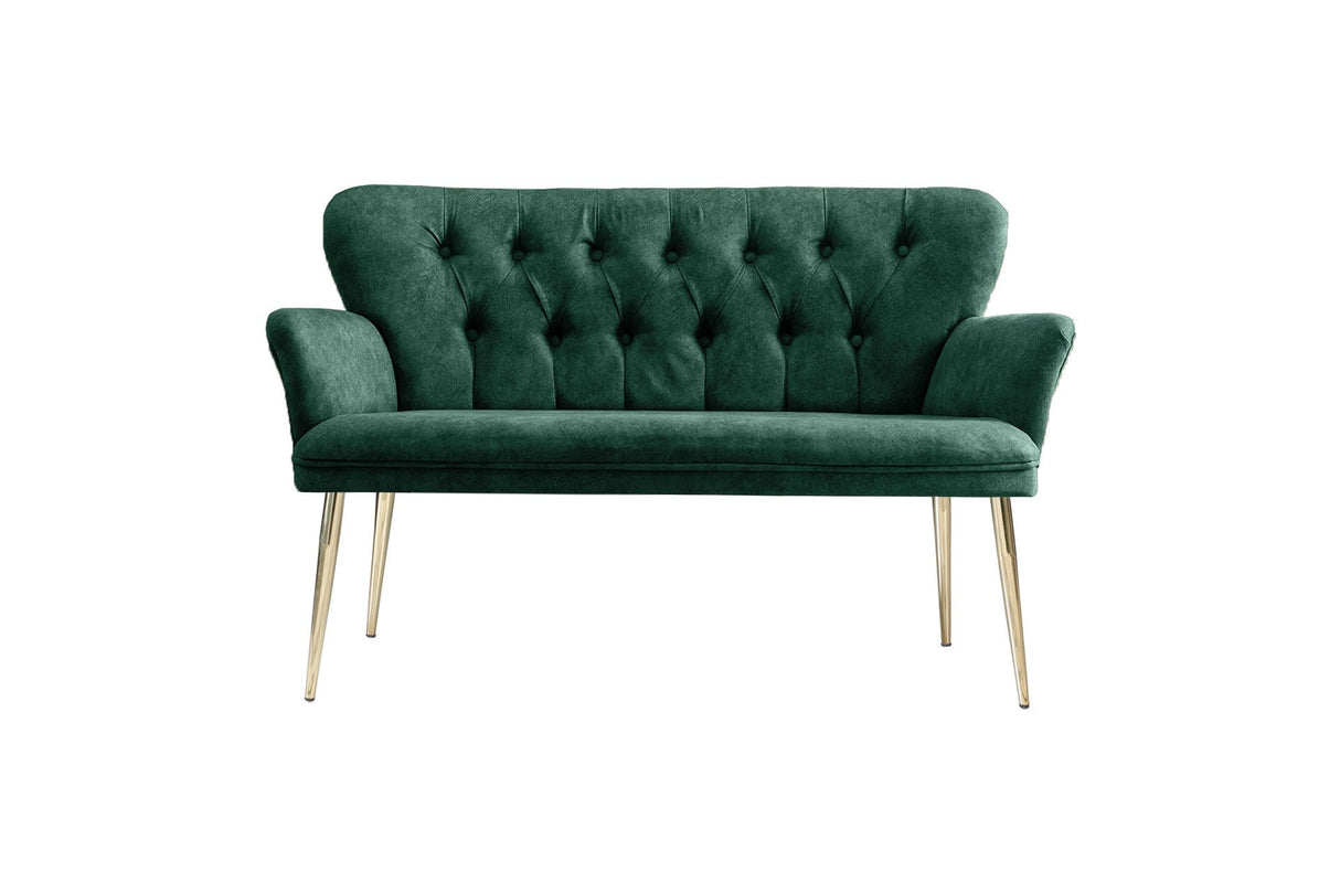 Canapea fixă 2 locuri Paris metal auriu, Diverse culori, 130x46x82 cm - Verde marin | SKU: 118BRN1235 | Canapea fixă 2 locuri Paris metal auriu, 130x46x82 cm, varianta Verde marin, produs pentru amenajarea locuinței, disponibil online în România la CasaMob