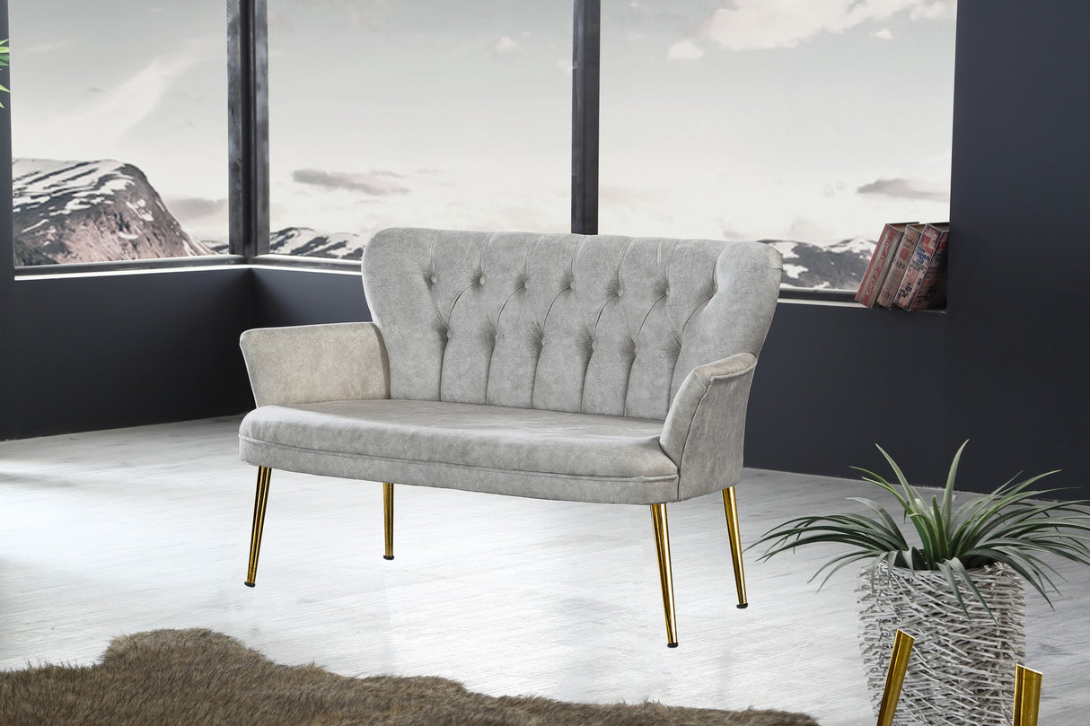 Canapea fixă 2 locuri Paris metal auriu, Diverse culori, 130x46x82 cm - Crem | SKU: 118BRN1239 | Canapea fixă 2 locuri Paris metal auriu, 130x46x82 cm, varianta Crem, produs pentru amenajarea locuinței, disponibil online în România la CasaMob