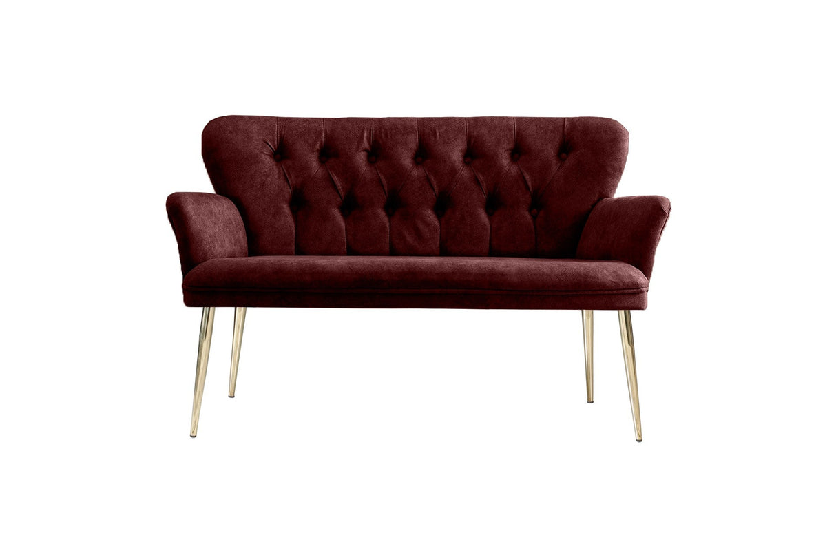Canapea fixă 2 locuri Paris metal auriu, Diverse culori, 130x46x82 cm - Bordo | SKU: 118BRN1242 | Canapea fixă 2 locuri Paris metal auriu, 130x46x82 cm, varianta Bordo, produs pentru amenajarea locuinței, disponibil online în România la CasaMob
