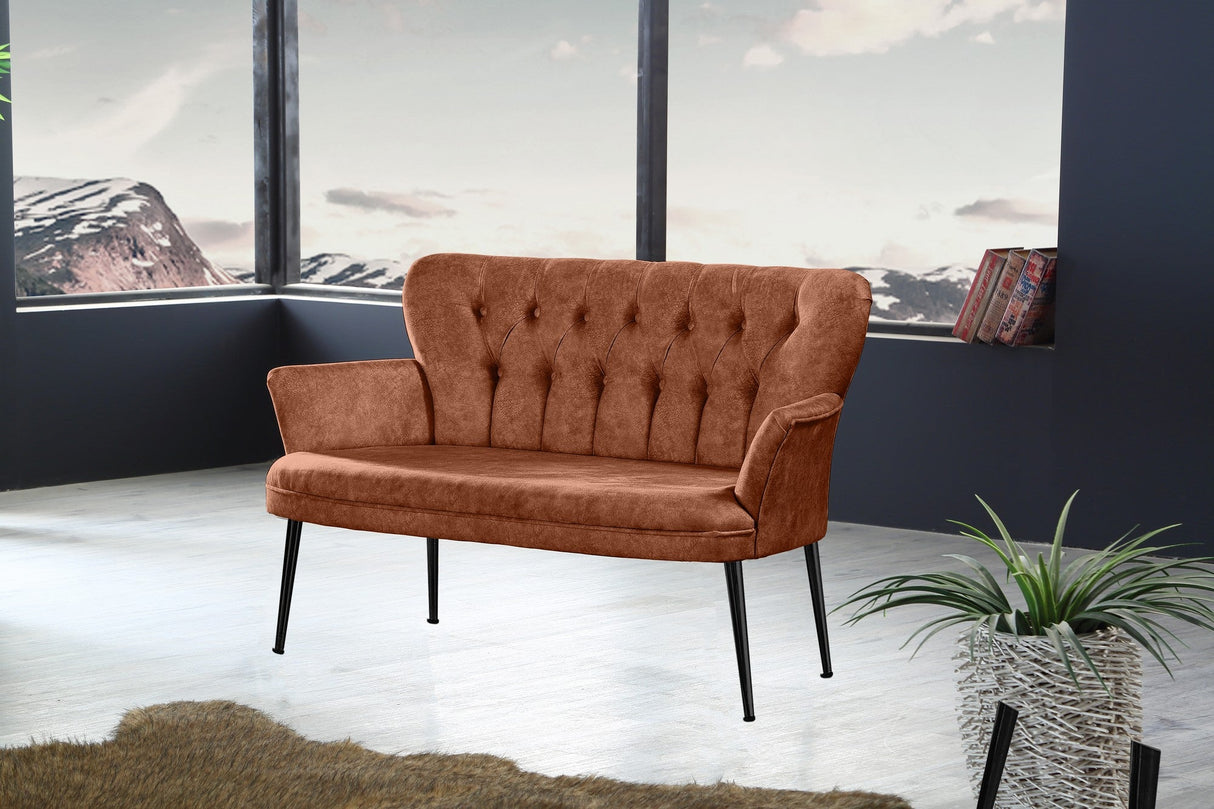 Canapea fixă 2 locuri Paris metal negru, Diverse culori, 130x46x82 cm - Roșu cărămiziu | SKU: 118BRN1250 | Canapea fixă 2 locuri Paris metal negru, 130x46x82 cm, varianta Roșu cărămiziu, produs pentru amenajarea locuinței, disponibil online în România la CasaMob