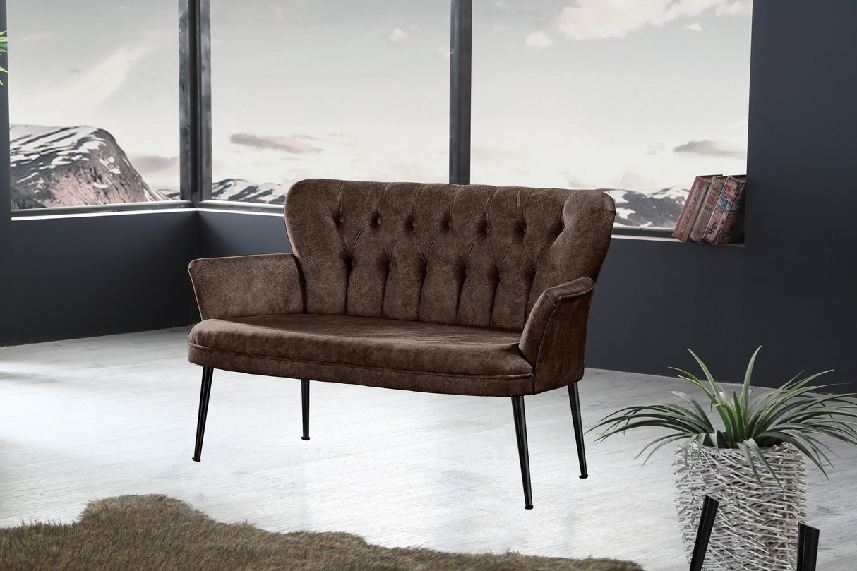 Canapea fixă 2 locuri Paris metal negru, Diverse culori, 130x46x82 cm - Maro | SKU: 118BRN1252 | Canapea fixă 2 locuri Paris metal negru, 130x46x82 cm, varianta Maro, produs pentru amenajarea locuinței, disponibil online în România la CasaMob