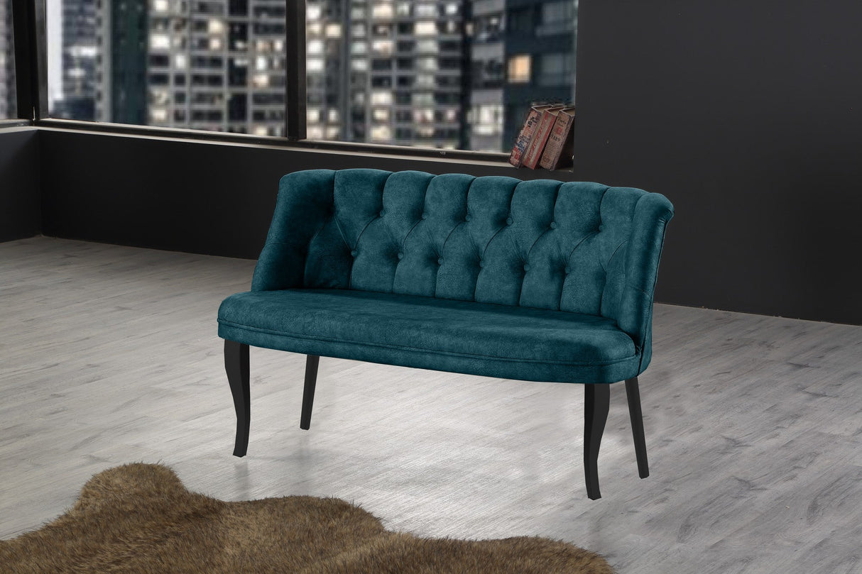 Canapea fixă 2 locuri Roma lemn negru, Diverse culori, 118x48x80 cm - Albastru petrol | SKU: 118BRN1368 | Canapea fixă 2 locuri Roma lemn negru, 118x48x80 cm, varianta Albastru petrol, produs pentru amenajarea locuinței, disponibil online în România la CasaMob