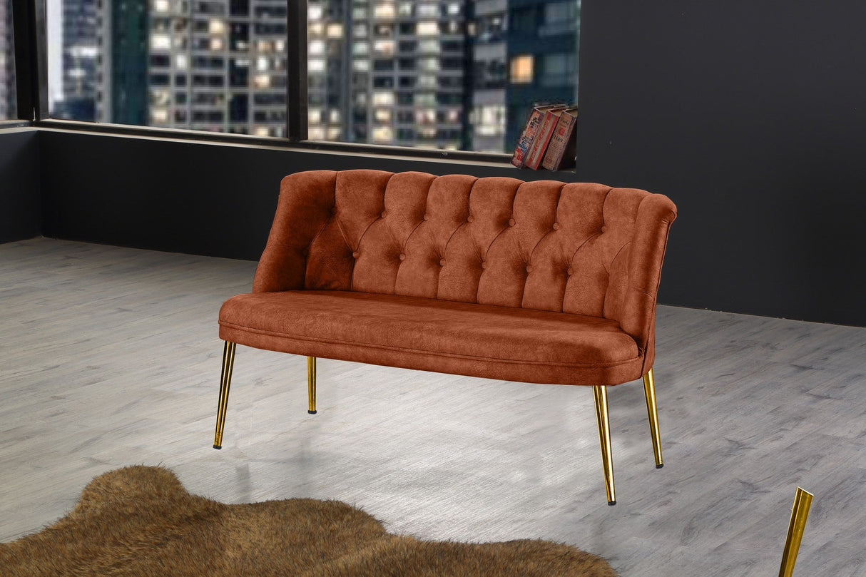 Canapea fixă 2 locuri Roma metal auriu, Diverse culori, 118x48x80 cm - Roșu cărămiziu | SKU: 118BRN1382 | Canapea fixă 2 locuri Roma metal auriu, 118x48x80 cm, varianta Roșu cărămiziu, produs pentru amenajarea locuinței, disponibil online în România la CasaMob