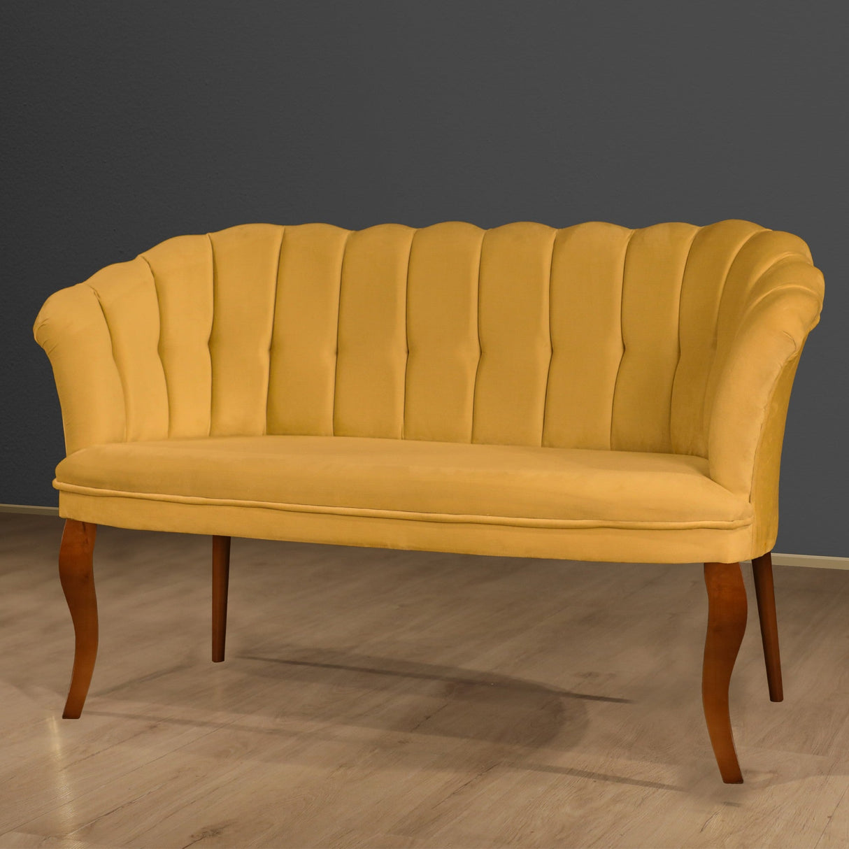 Canapea fixă 2 locuri Daisy lemn nuc, Diverse culori, 103x44x51 cm - Muștar | SKU: 118BRN1481 | Canapea fixă 2 locuri Daisy lemn nuc, 103x44x51 cm, varianta Muștar, produs pentru amenajarea locuinței, disponibil online în România la CasaMob
