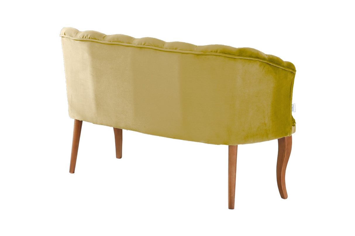 Canapea fixă 2 locuri Daisy lemn nuc, Diverse culori, 103x44x51 cm - Muștar | SKU: 118BRN1481 | Canapea fixă 2 locuri Daisy lemn nuc, 103x44x51 cm, varianta Muștar, produs pentru amenajarea locuinței, disponibil online în România la CasaMob