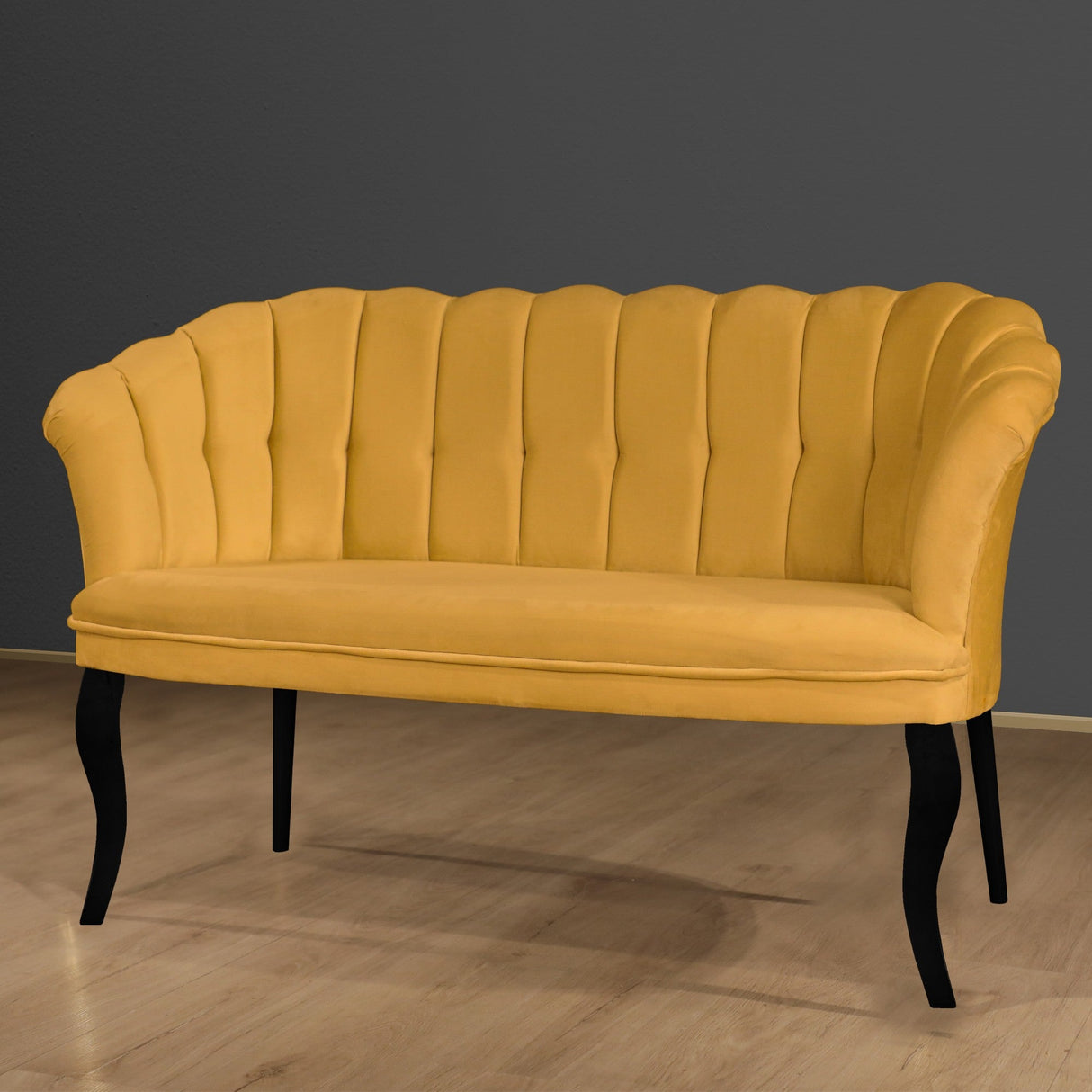 Canapea fixă 2 locuri Daisy lemn negru, Diverse culori, 103x44x51 cm - Muștar | SKU: 118BRN1489 | Canapea fixă 2 locuri Daisy lemn negru, 103x44x51 cm, varianta Muștar, produs pentru amenajarea locuinței, disponibil online în România la CasaMob