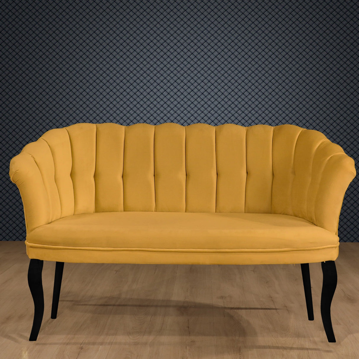 Canapea fixă 2 locuri Daisy lemn negru, Diverse culori, 103x44x51 cm - Muștar | SKU: 118BRN1489 | Canapea fixă 2 locuri Daisy lemn negru, 103x44x51 cm, varianta Muștar, produs pentru amenajarea locuinței, disponibil online în România la CasaMob