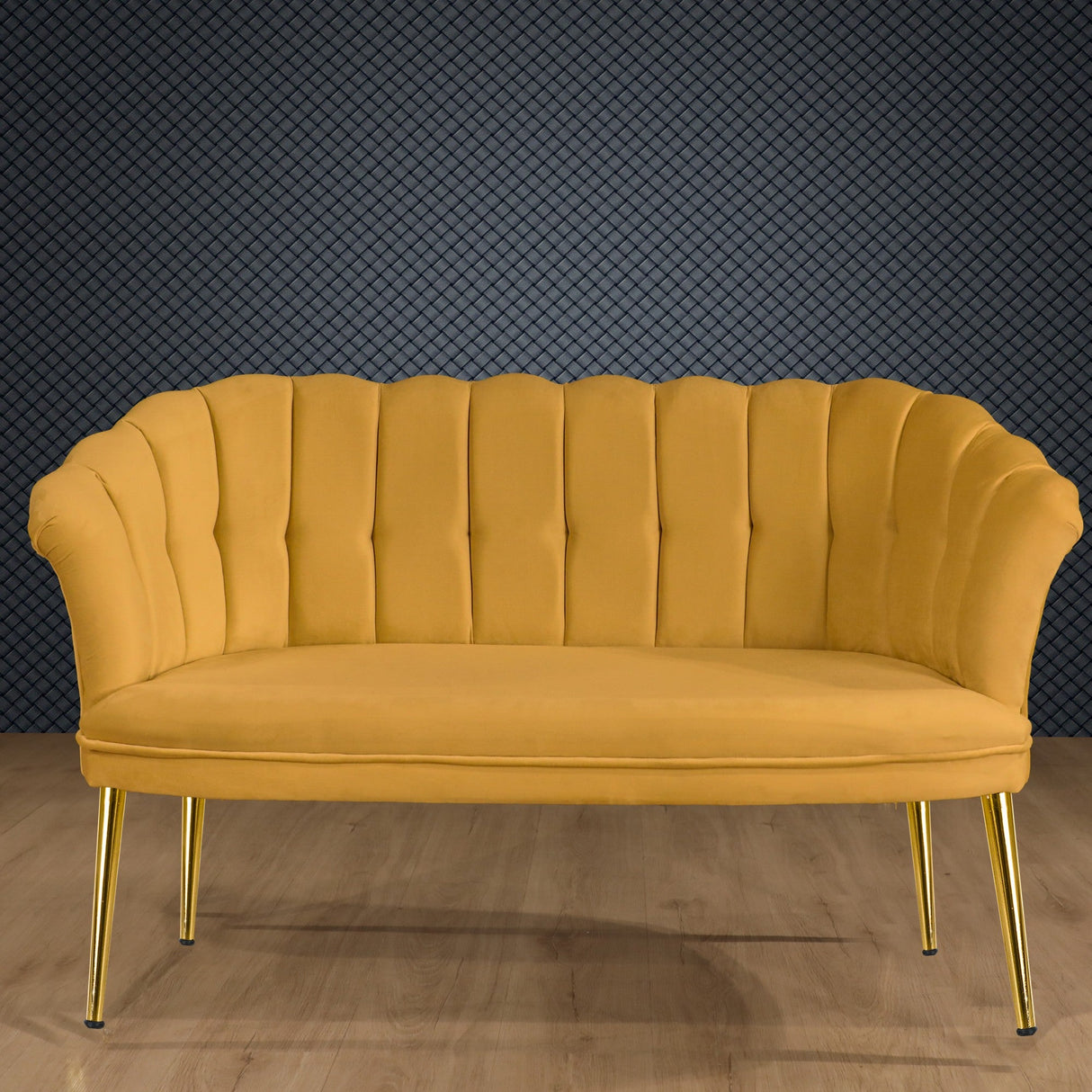 Canapea fixă 2 locuri Daisy metal auriu, Diverse culori, 103x44x51 cm - Muștar | SKU: 118BRN1497 | Canapea fixă 2 locuri Daisy metal auriu, 103x44x51 cm, varianta Muștar, produs pentru amenajarea locuinței, disponibil online în România la CasaMob