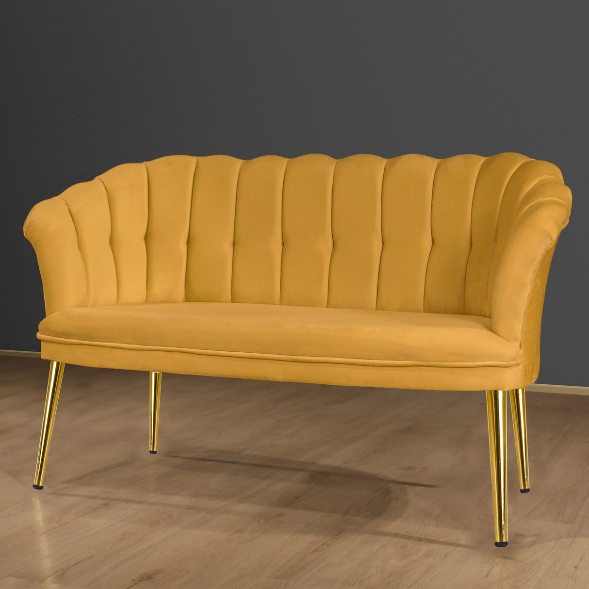 Canapea fixă 2 locuri Daisy metal auriu, Diverse culori, 103x44x51 cm - Muștar | SKU: 118BRN1497 | Canapea fixă 2 locuri Daisy metal auriu, 103x44x51 cm, varianta Muștar, produs pentru amenajarea locuinței, disponibil online în România la CasaMob