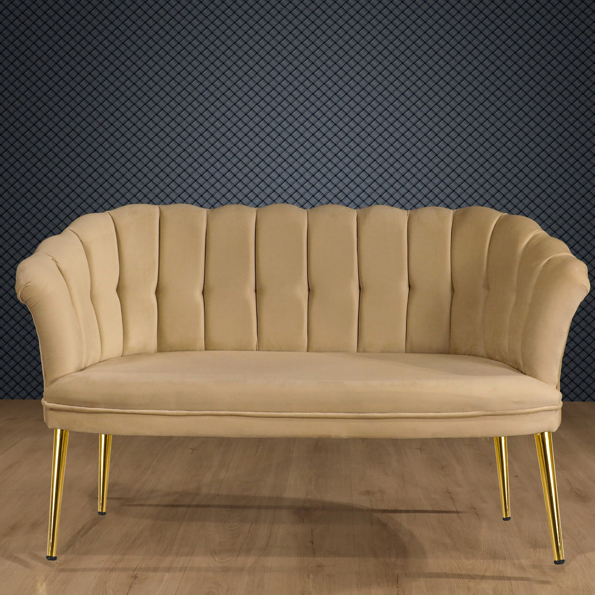 Canapea fixă 2 locuri Daisy metal auriu, Diverse culori, 103x44x51 cm - Maro deschis | SKU: 118BRN1499 | Canapea fixă 2 locuri Daisy metal auriu, 103x44x51 cm, varianta Maro deschis, produs pentru amenajarea locuinței, disponibil online în România la CasaMob