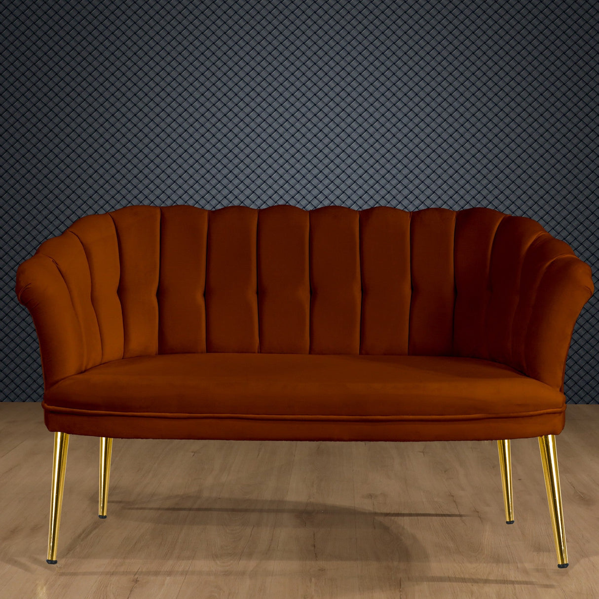 Canapea fixă 2 locuri Daisy metal auriu, Diverse culori, 103x44x51 cm - Roșu cărămiziu | SKU: 118BRN1501 | Canapea fixă 2 locuri Daisy metal auriu, 103x44x51 cm, varianta Roșu cărămiziu, produs pentru amenajarea locuinței, disponibil online în România la CasaMob