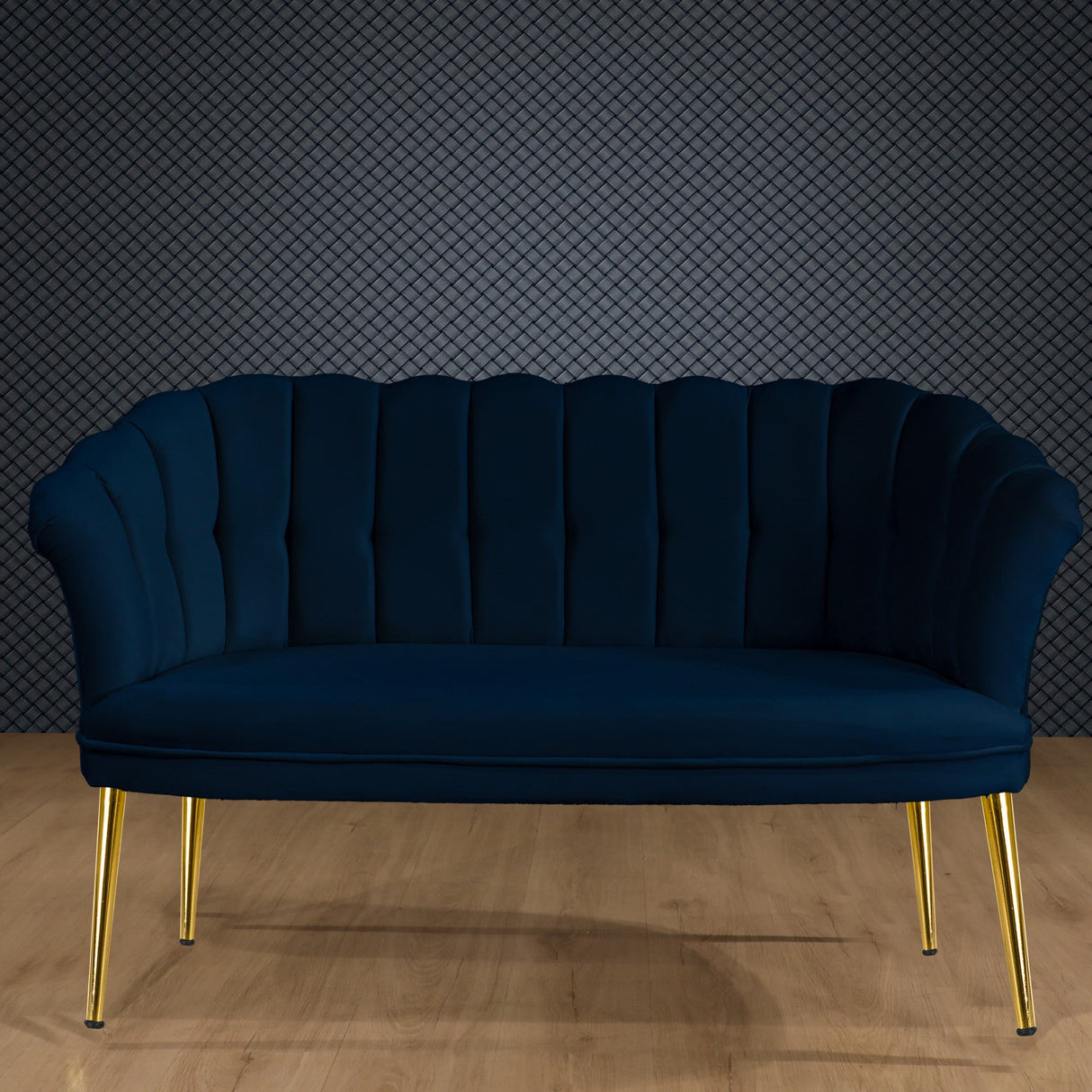 Canapea fixă 2 locuri Daisy metal auriu, Diverse culori, 103x44x51 cm - Albastru închis | SKU: 118BRN1502 | Canapea fixă 2 locuri Daisy metal auriu, 103x44x51 cm, varianta Albastru închis, produs pentru amenajarea locuinței, disponibil online în România la CasaMob