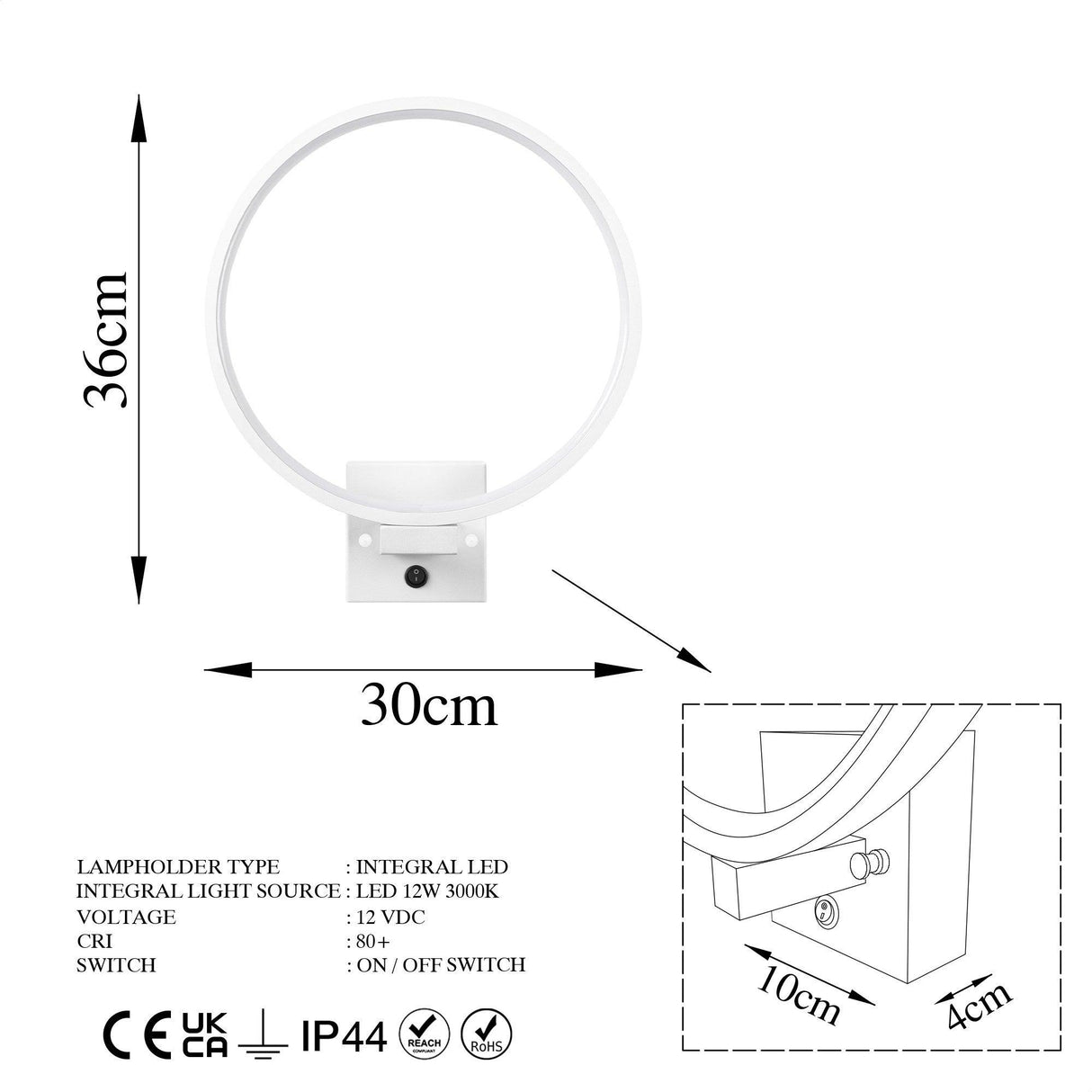 Aplica de perete Circle 13309, Negru - Alb, SKU 119FRS1105