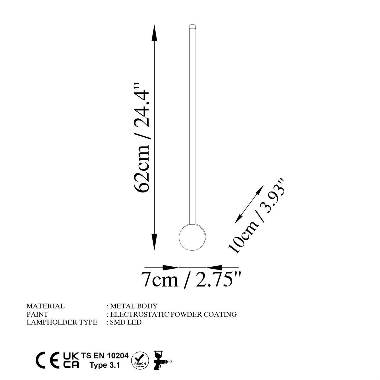 Aplică de perete Sword - 13480, Negru, Ø7x10 cm
