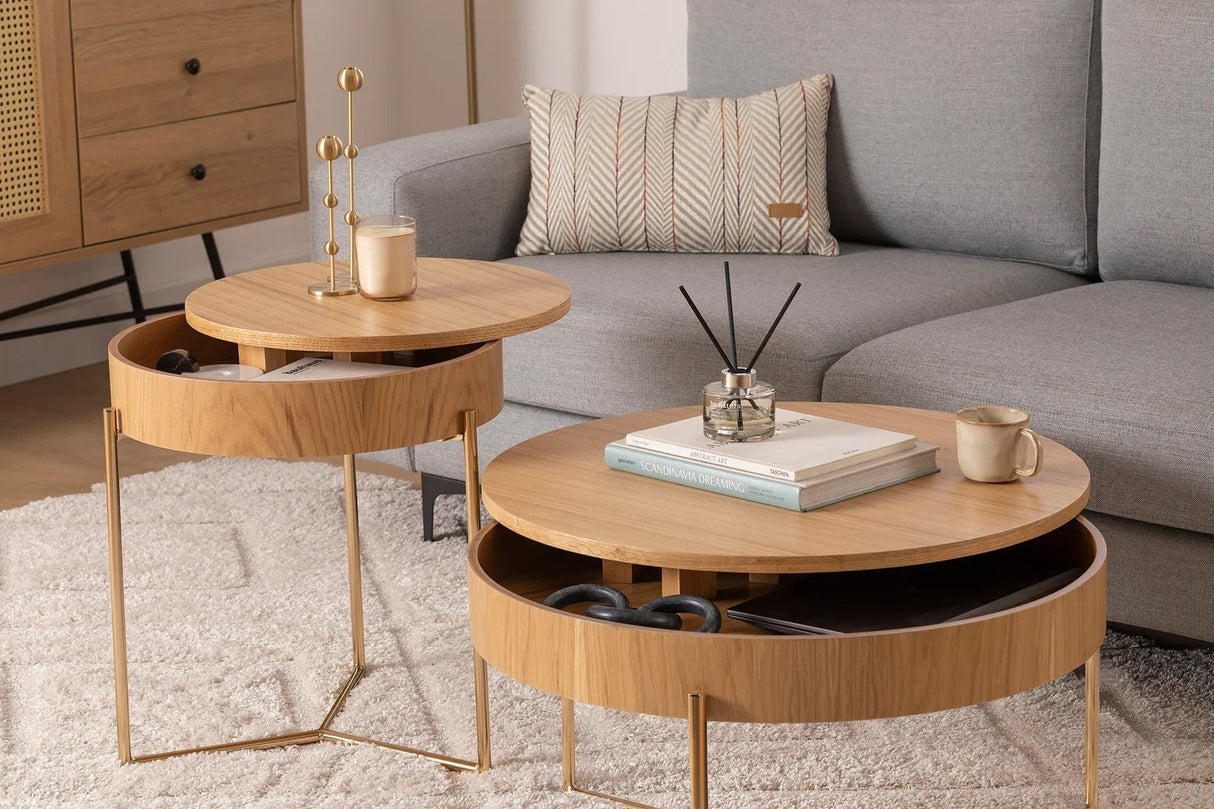 Set 2 măsuțe de cafea Islo, Diverse culori, Diverse dimensiuni - Natur - Auriu - 50x40x70 cm | SKU: 141HWR1142 | Set 2 măsuțe de cafea Islo, varianta Natur - Auriu - 50x40x70 cm, produs pentru amenajarea locuinței, disponibil online în România la CasaMob