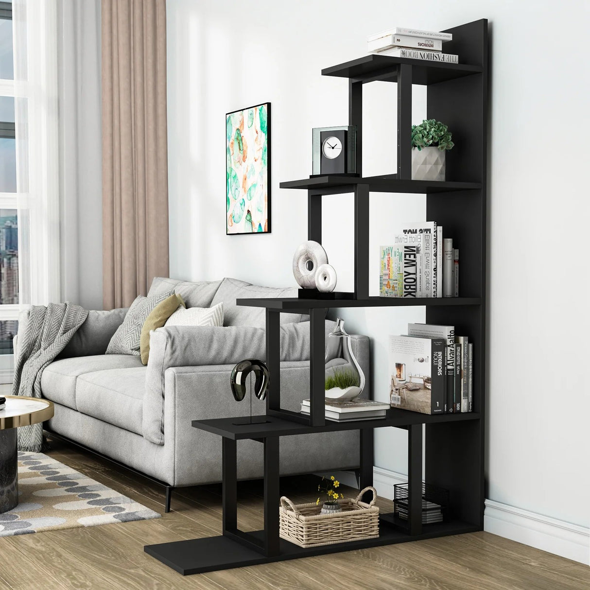 Bibliotecă Step, Antracit - Negru, 100x30x164 cm