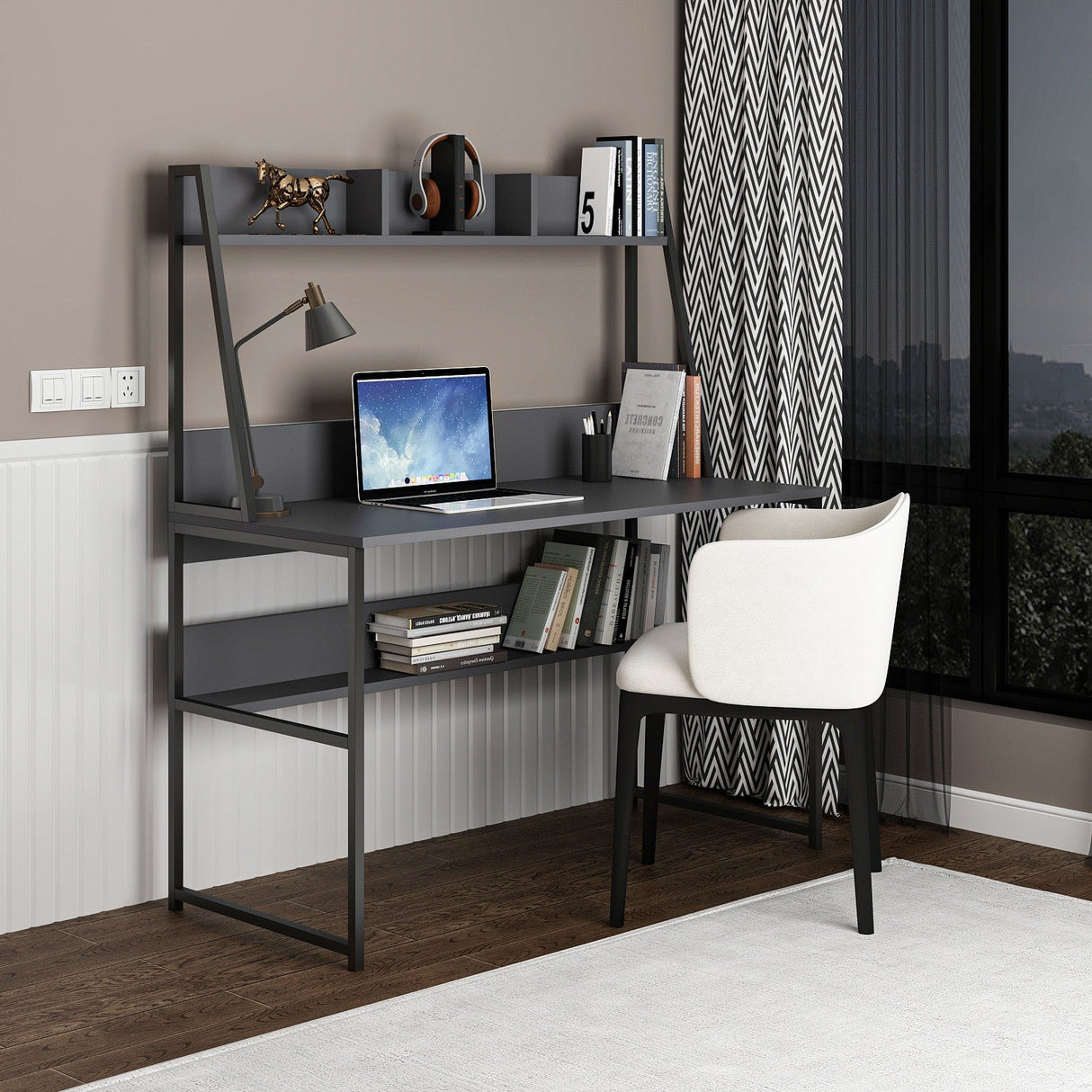 Birou Majestic, Diverse culori, 120x60x140 cm - Antracit - Negru | SKU: 145NDC1102 | Birou Majestic, 120x60x140 cm, varianta Antracit - Negru, produs pentru amenajarea locuinței, disponibil online în România la CasaMob
