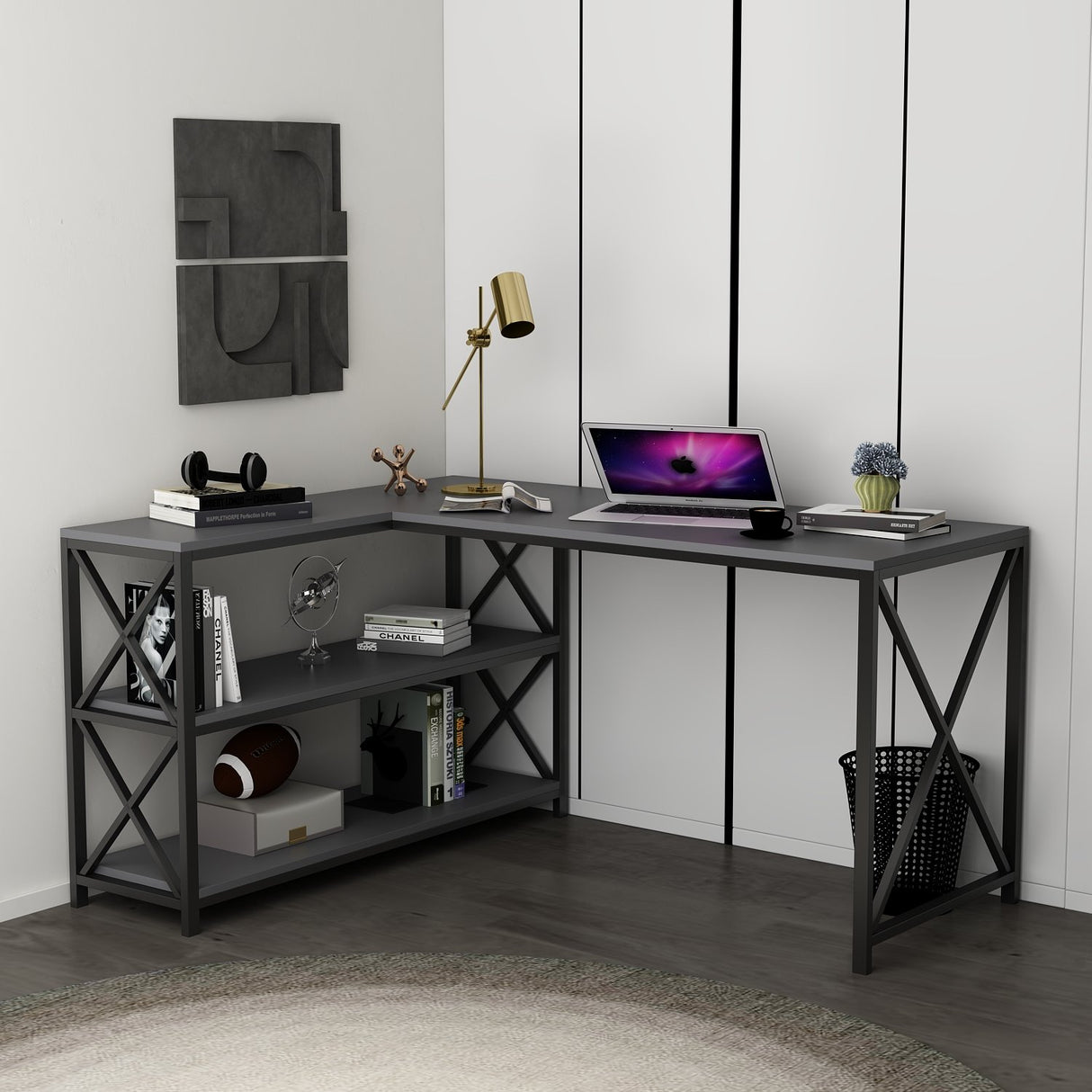 Birou Flexy L, Diverse culori, 150x120x75 cm - Antracit - Negru | SKU: 145NDC1158 | Birou Flexy L, 150x120x75 cm, varianta Antracit - Negru, produs pentru amenajarea locuinței, disponibil online în România la CasaMob