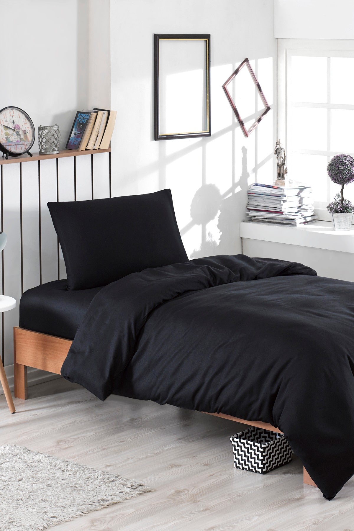 Set lenjerie de pat single Duz Boya, Negru, 160x220 cm