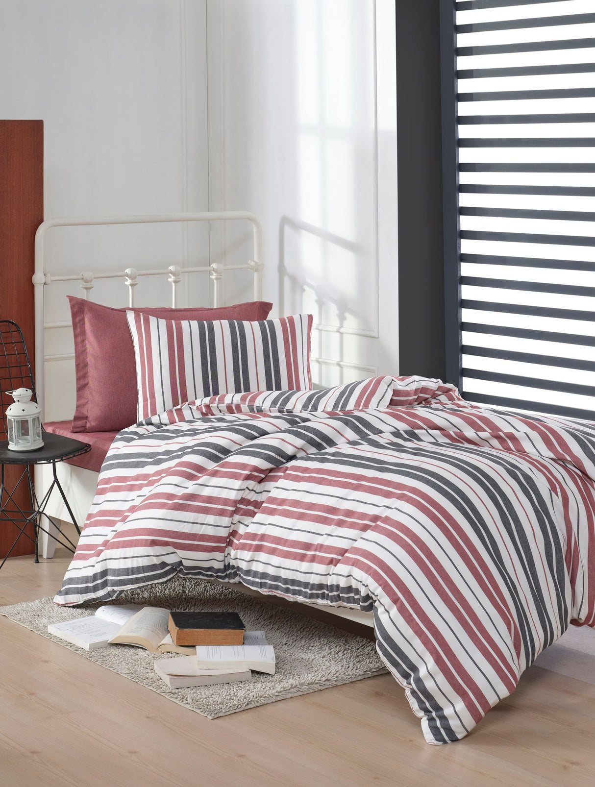 Set lenjerie de pat single Monaco, Bordo, 140x200 cm