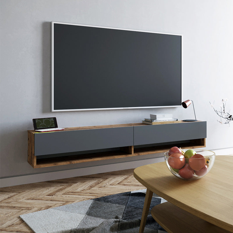 Comoda TV de perete Handra cu raft , antracit-stejar 180x32x30cm - Comoda TV de perete Handra cu raft , antracit-stejar 180x32x30cm