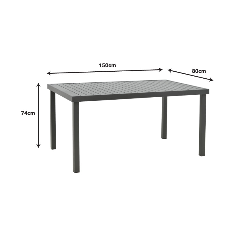 Masă de sufragerie Naoki-Kliton II set de 7 din aluminiu antracit si pe rattan neagra 150x80x74cm