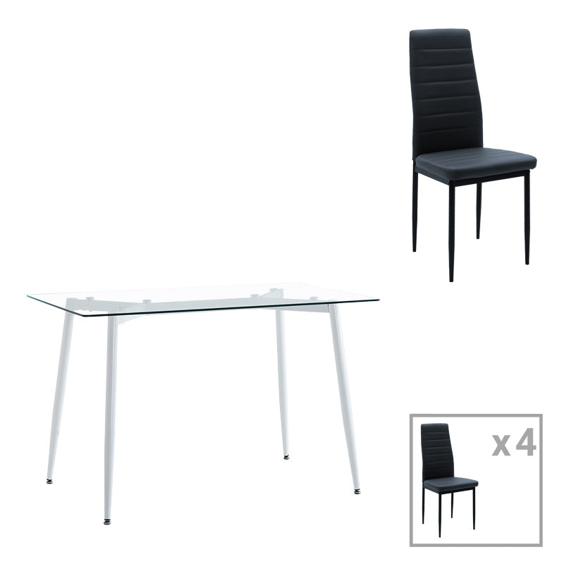 Set de Masa din sticla transparenta Quana-Parker cu 5 piese, picioare neagra, 120x70x75cm