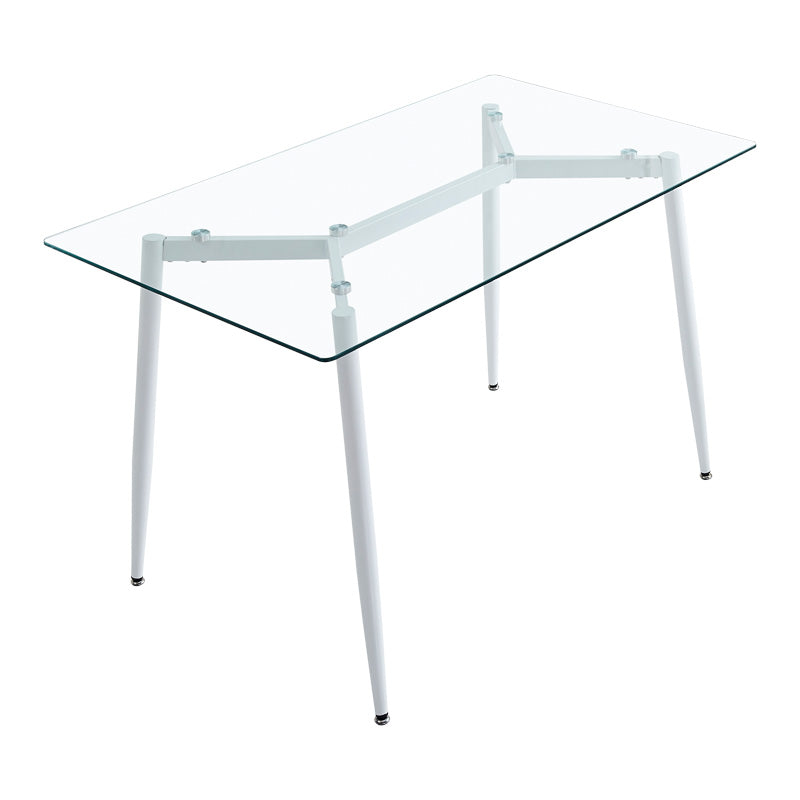 Set de sufragerie 5 bucati cu blat de sticla Quana-Gaston, Stil Modern, Sticla 8mm Transparent/ Alb, 120x70x75cm.