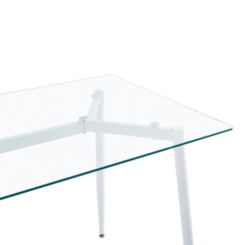 Set de sufragerie 5 bucati cu blat de sticla Quana-Gaston, Stil Modern, Sticla 8mm Transparent/ Alb, 120x70x75cm.