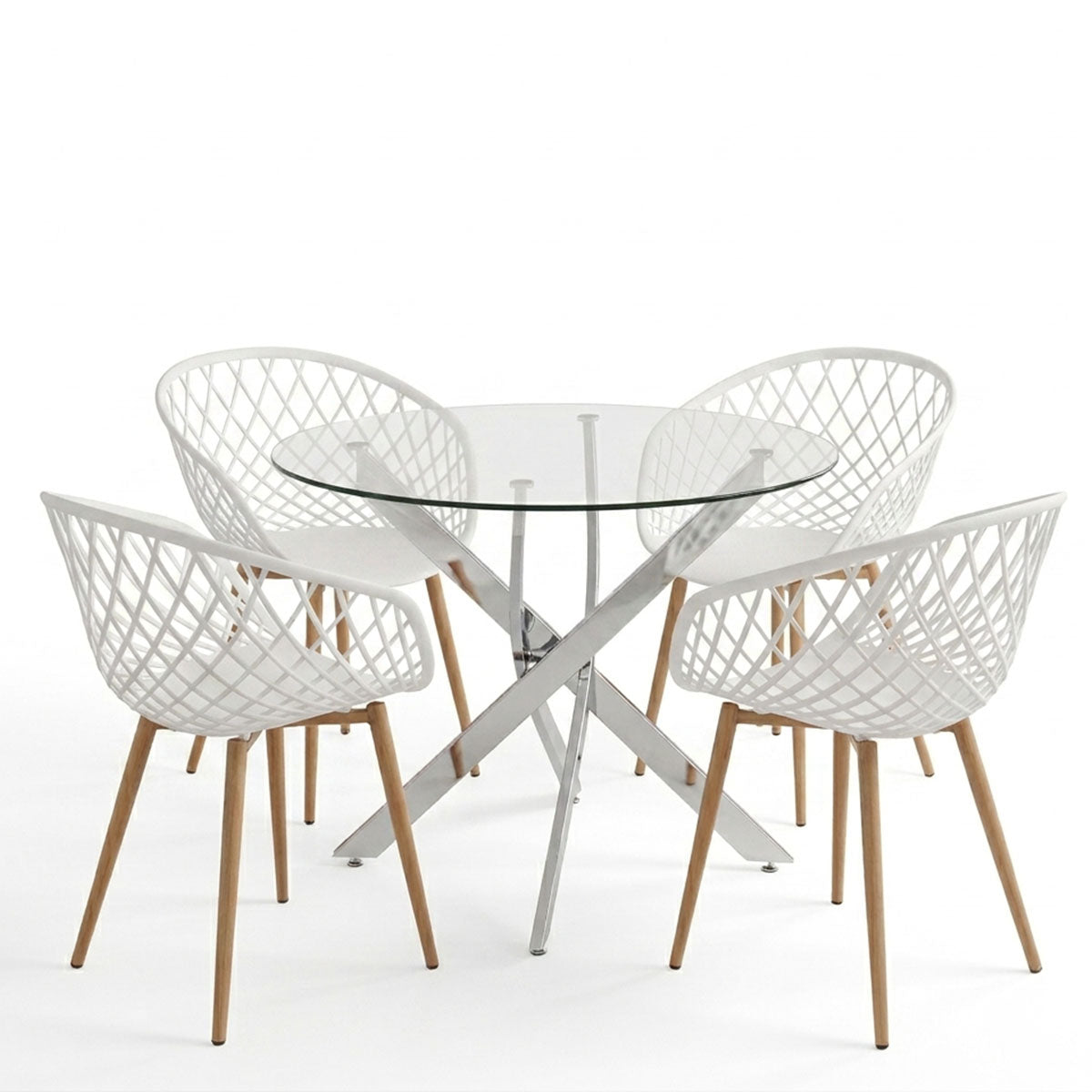 Set masă și scaune Ezra dining, Metal, Alb, D80x75 cm