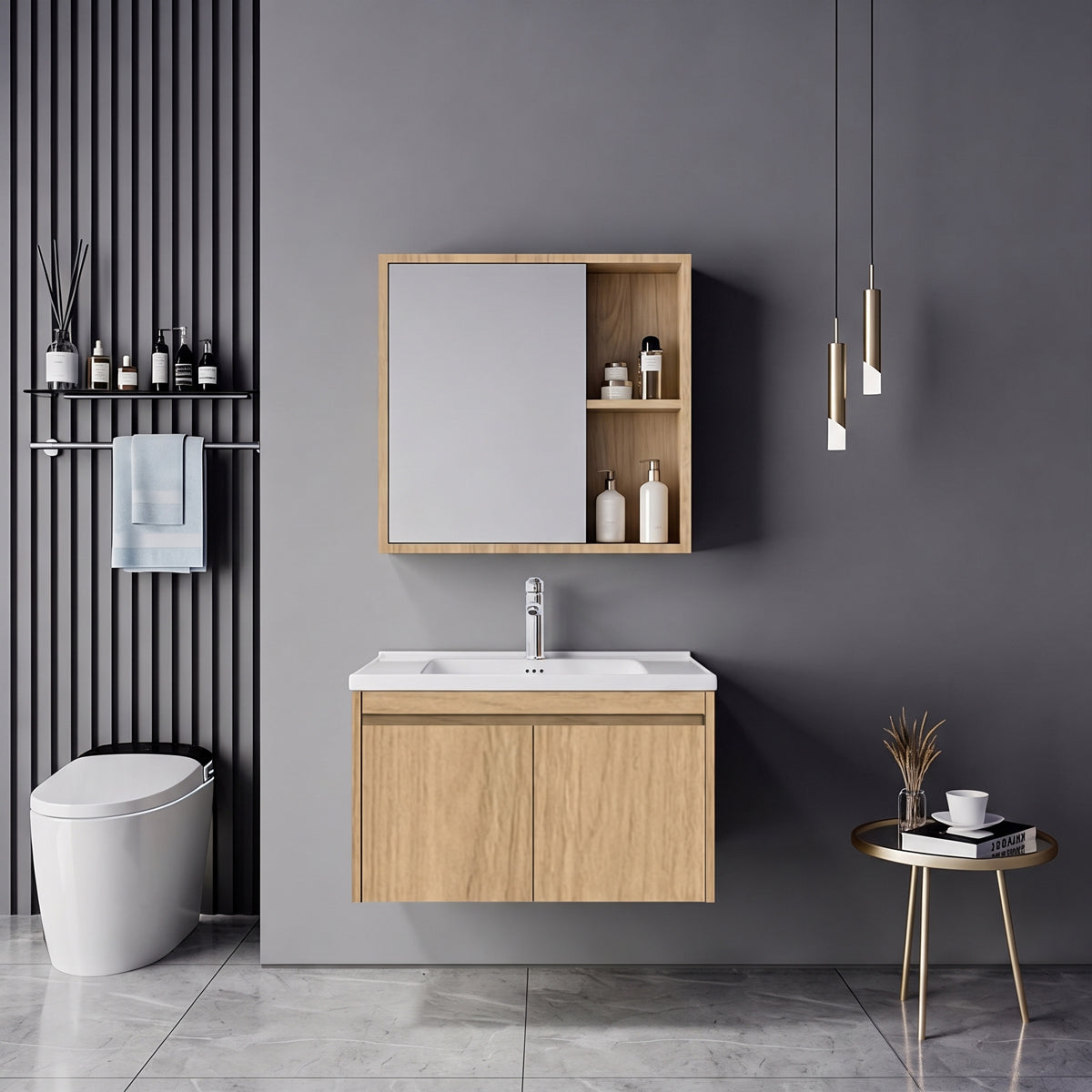 Dulap de baie Sinkea Mentis, Placaj, Diverse culori, 61x47x47 cm - Stejar | SKU: 200-002064 | Dulap de baie Sinkea Mentis, Placaj, 61x47x47 cm, varianta Stejar, produs pentru amenajarea locuinței, disponibil online în România la CasaMob
