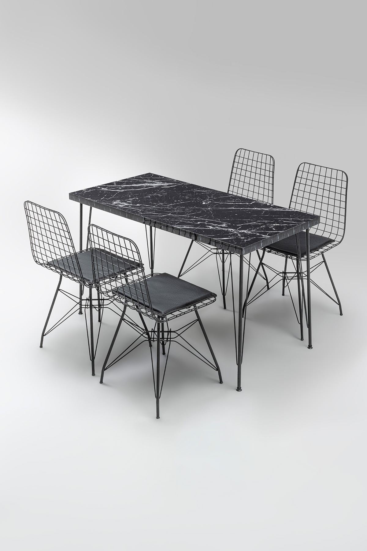 Masă cu scaune 5 bucăți Bndymk001, Negru, 120x60x72 cm