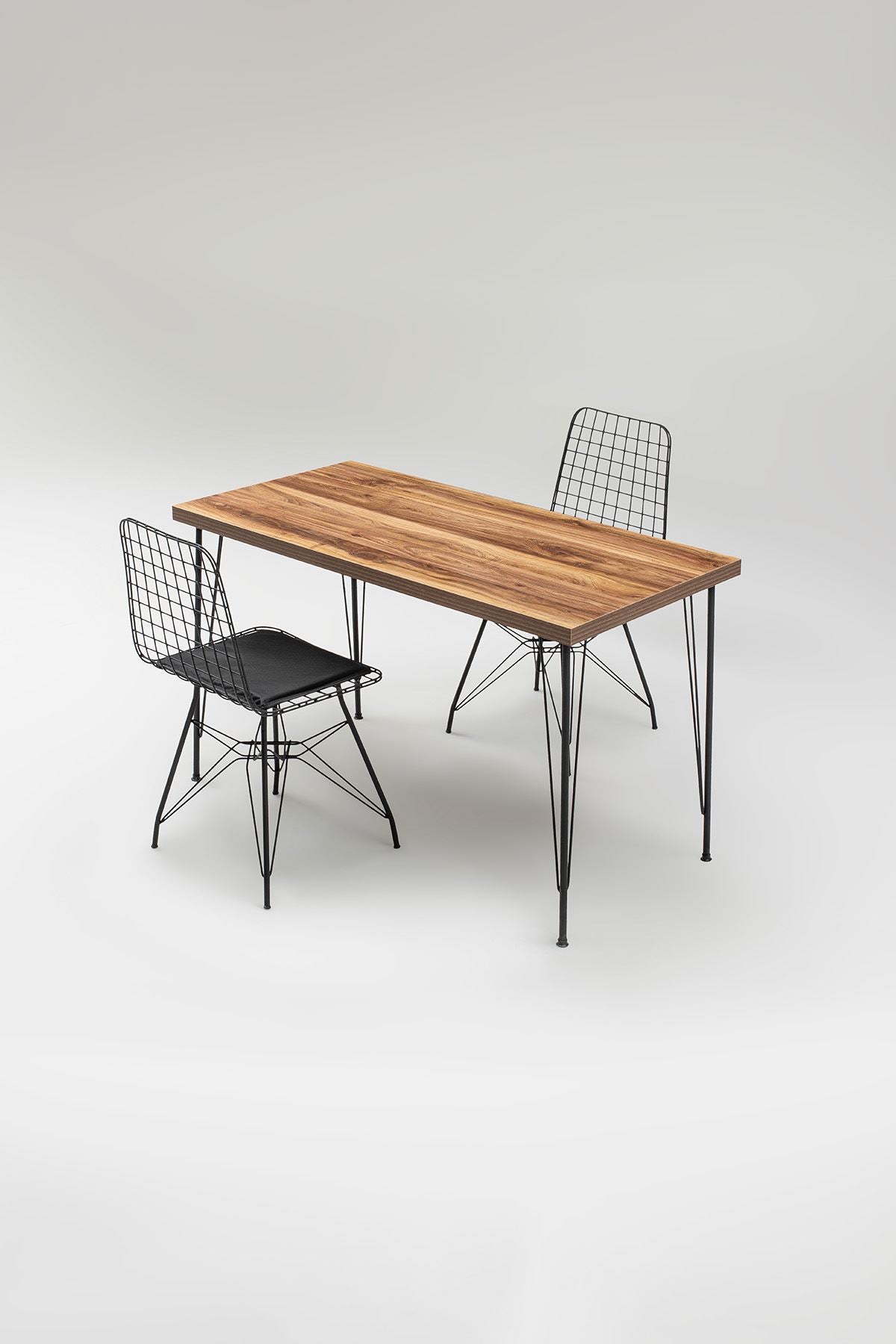 Masă cu scaune 5 bucăți Nmsymk001, Stejar - Negru, 120x60x72 cm