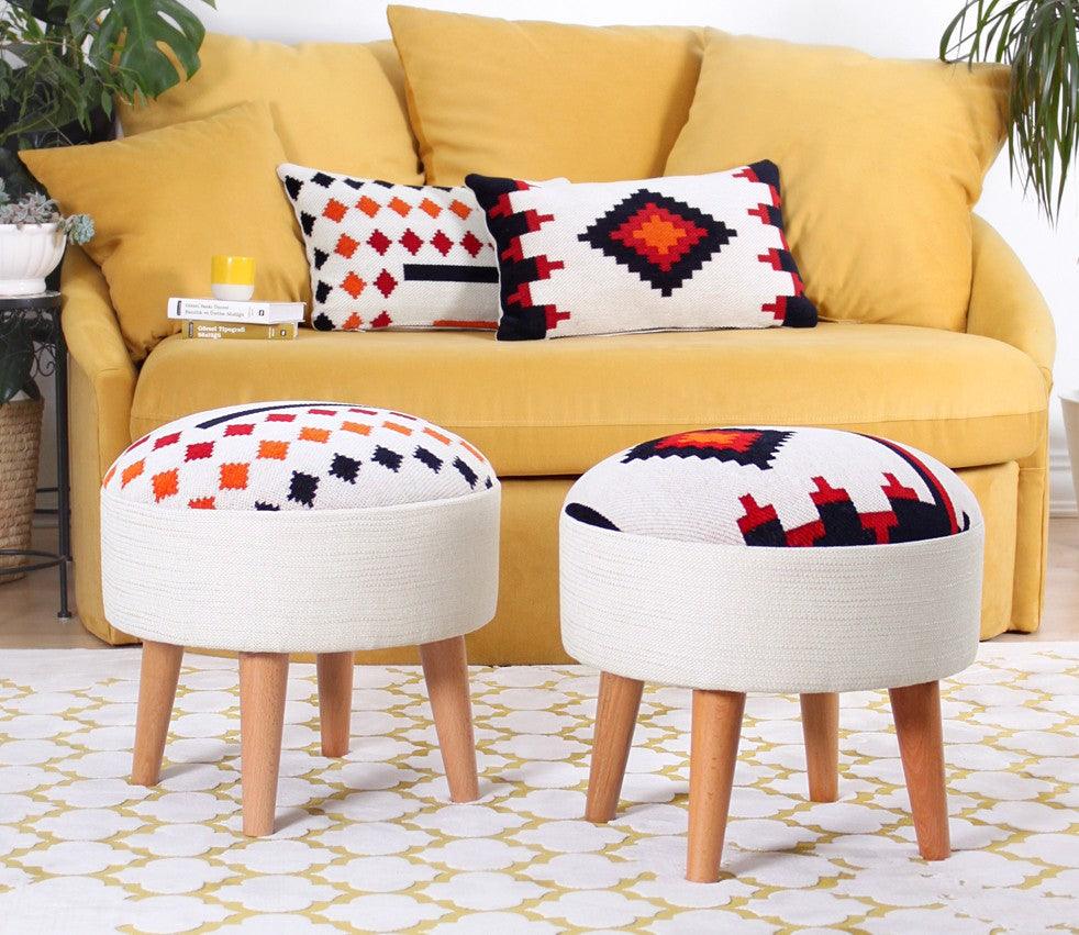 Puf, Multicolor, 46x42x46 cm - Alb, SKU 209FLF1110